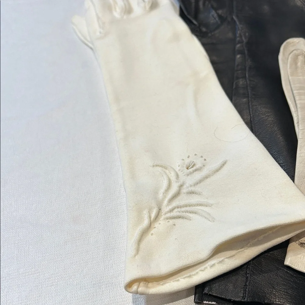 Vintage Leather and Fabric Gloves Set of 5 size is 6 1/2 to 7 1/2